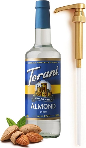[Torani Sugar-Free Almond Flavoring Syrup 750 mL Glass Bottle] TORANI. JARABE ALMENDRA SUGAR FREE. 750ML