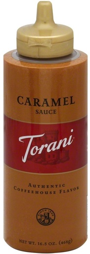 [Torani Puremade Caramel Flavoring Sauce 12 fl. oz. (16.5 oz.) - 4/Case] TORANI. SALSA CARAMELO. 16.5 OZ
